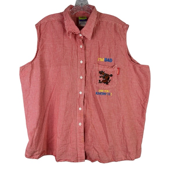 Cartoon Network Tops - Scooby Doo Shirt Women's 26/28W Red White Plaid Button Down Sleeveless Cotton